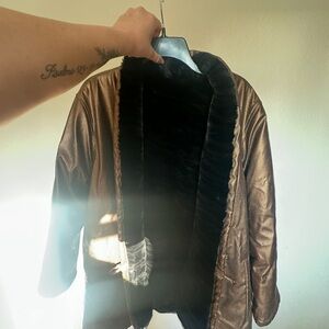 Source Unknown Women's Gold Leather Jacket with Black Faux Fur